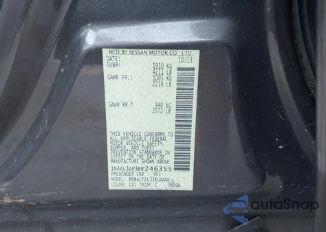 2014 Nissan Altima 2.5 Sv z USA, uszkodzony, nr VIN 1N4AL3AP3EN246355